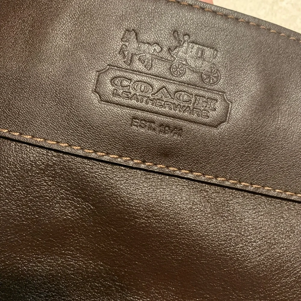 Coach Chocolate Leather Shoulder Bag with Gold Accents - Picture 3 of 12